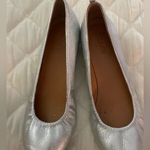 J.Crew leather silver ballet slippers. Size 6.